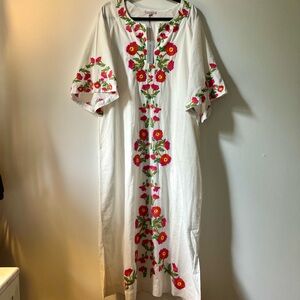 Frances Valentine Caftan Poppy Embroidery Oyster